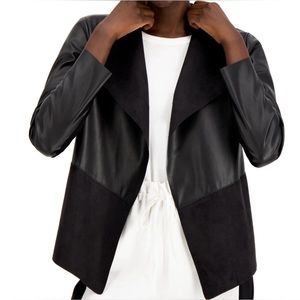 ALFANI Womens Black Faux Leather Faux Suede Shaw Collar Jacket Size: 0X